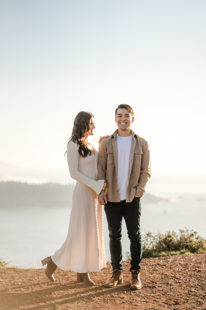 Woman Staring at Man during Marin Headlands Engagement Session