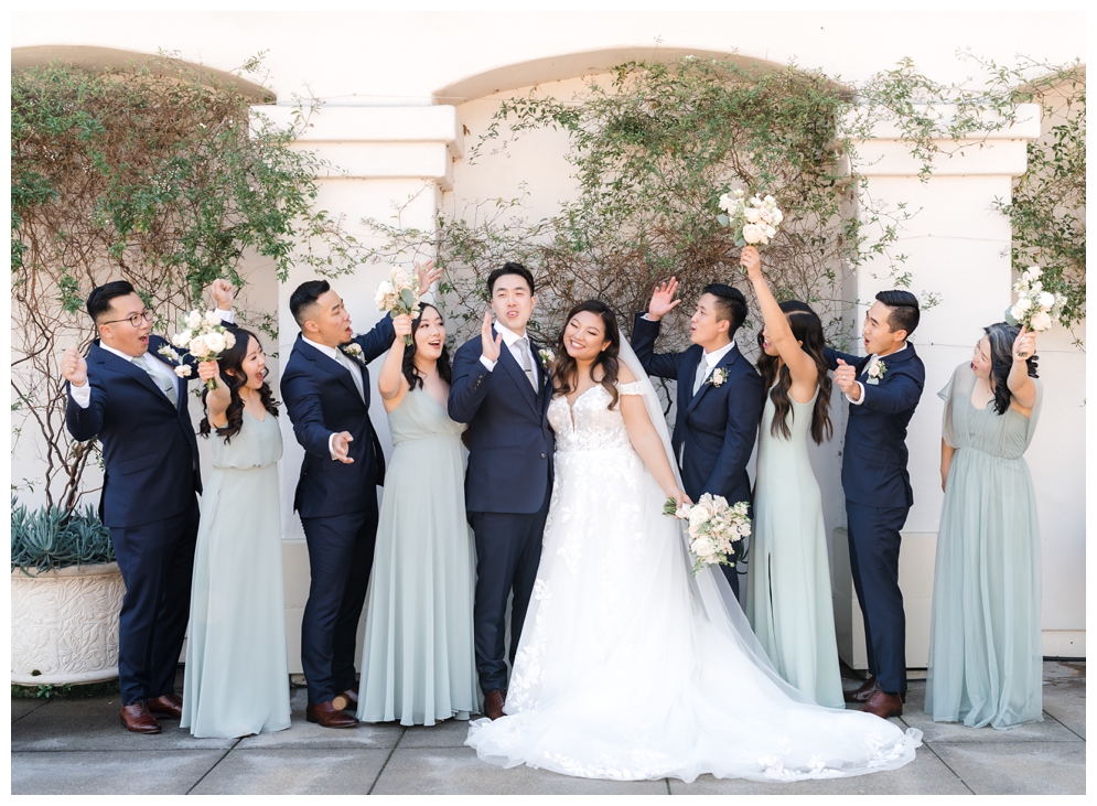 Bridesmaids and Groomsmen with Bride and Groom at thier Outdoor Spring Wedding in San Ramon, CA