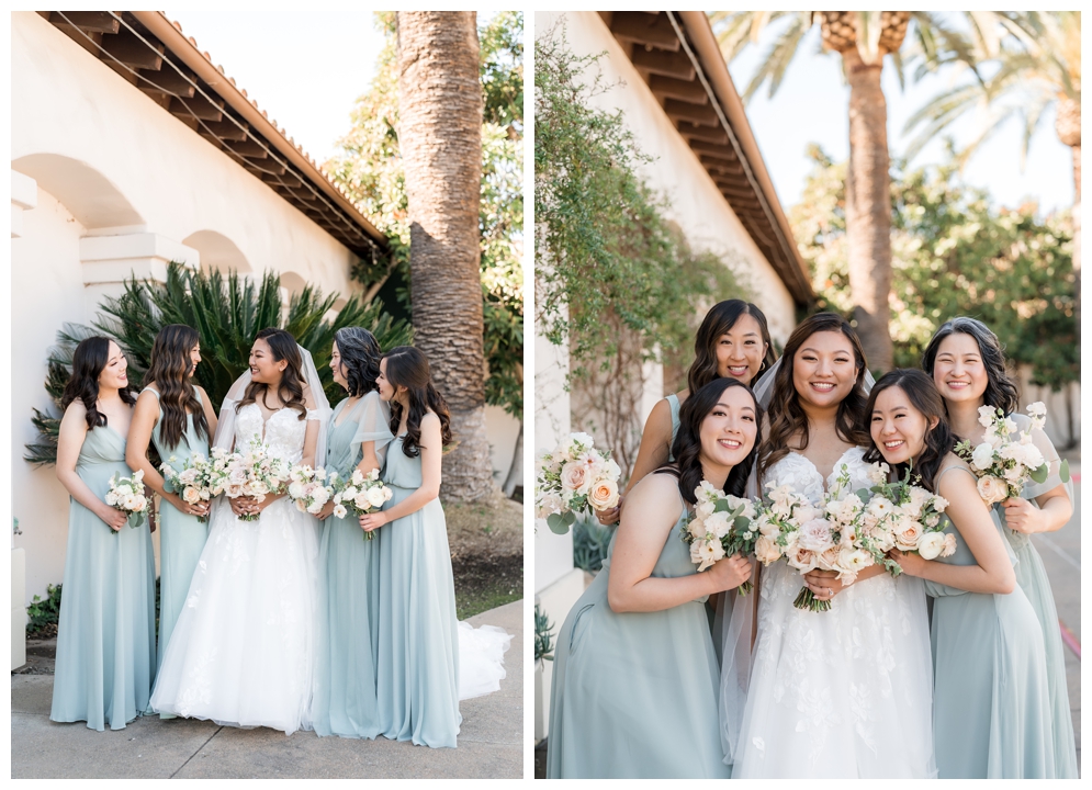 Bride and Bridesmaids holding wedding bouquets at Outdoor Spring Wedding in San Ramon, CA