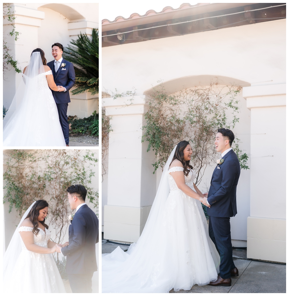 Bride and Groom's first look at their Outdoor Spring Wedding in San Ramon, CA