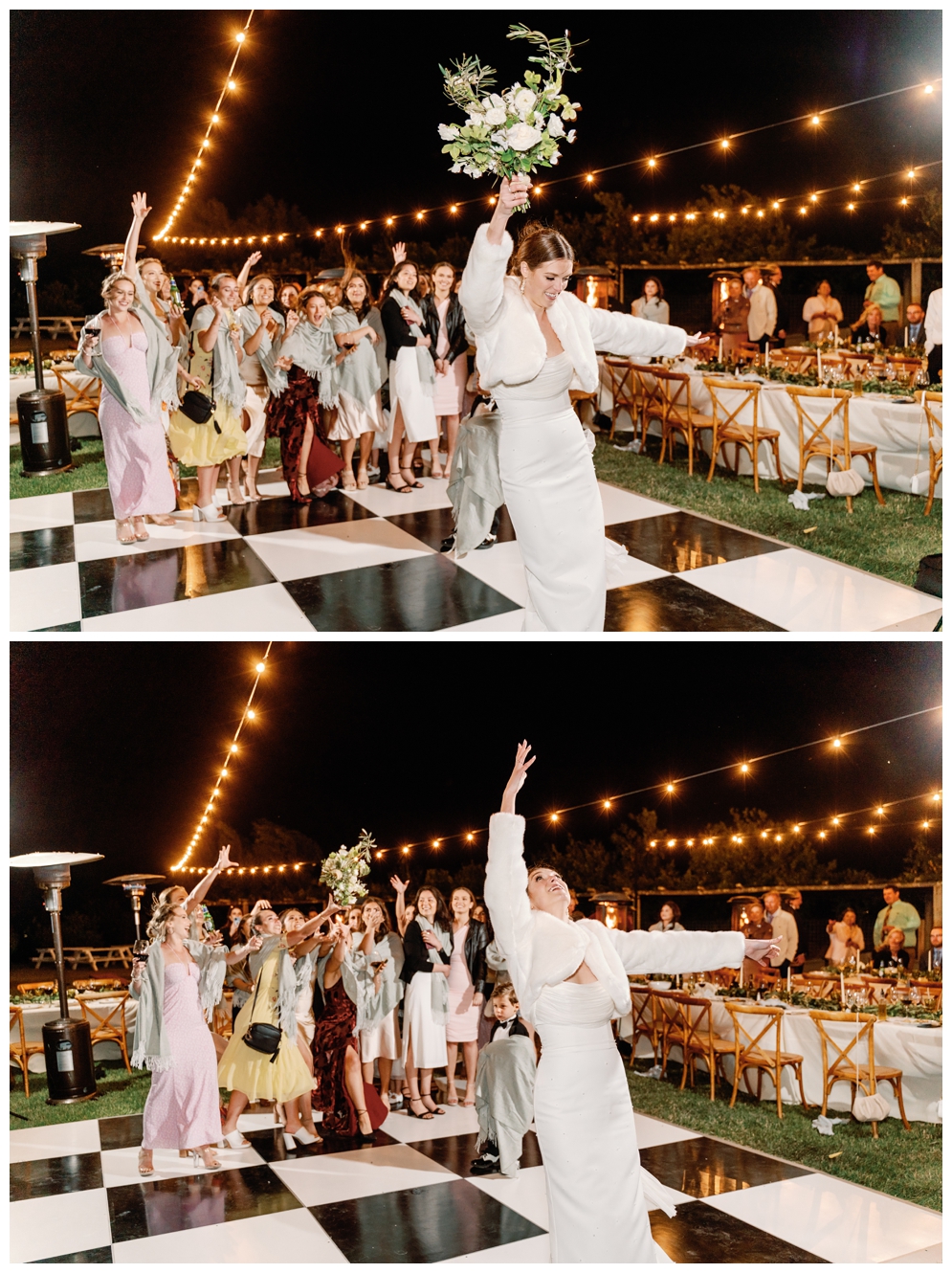 Bride throwing her bouquet during Viansa Sonoma Winery Wedding