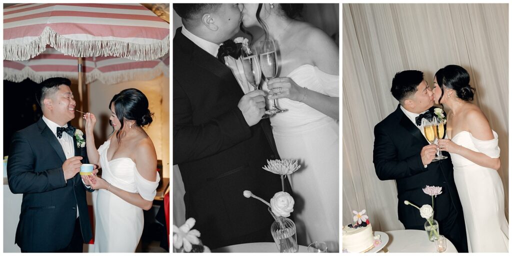 Bride and groom enjoy ice cream from Pints of Joey during Casa Real Wedding Pleasanton reception, playful late-night treat.